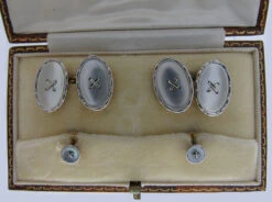 Mother Of Pearl 9ct White & Yellow Cufflinks & Studs 8 Mother Of Pearl 9ct White & Yellow Cufflinks & Studs -Antique Jewellery Company 51c1316608543 777