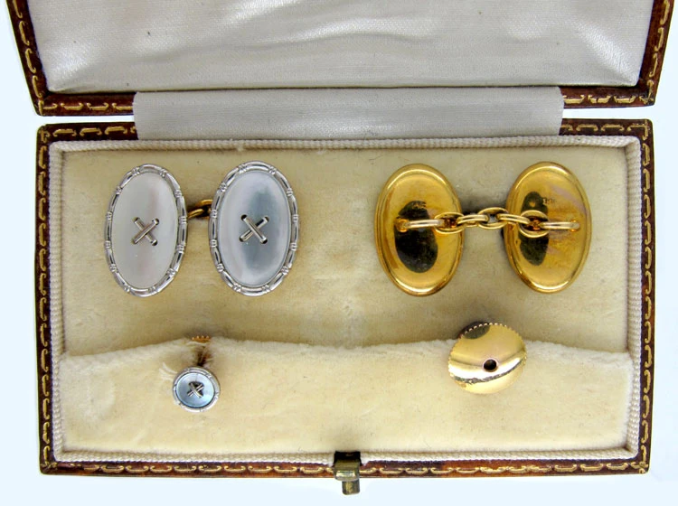 Mother Of Pearl 9ct White & Yellow Cufflinks & Studs 6 Mother Of Pearl 9ct White & Yellow Cufflinks & Studs - Image 4