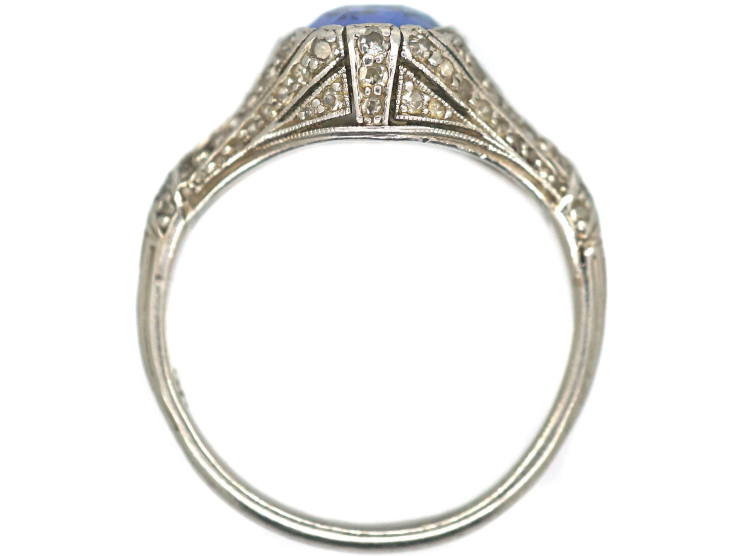 Art Deco Platinum, Ceylon Sapphire & Rose Diamond Ring 6 Art Deco Platinum, Ceylon Sapphire & Rose Diamond Ring - Image 4