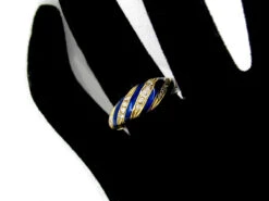 Royal Blue Enamel & Rose Diamond 18ct Gold Early Victorian Ring -Antique Jewellery Company 52b