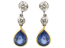 18ct White & Yellow Gold, Sapphire & Diamond Drop Earrings