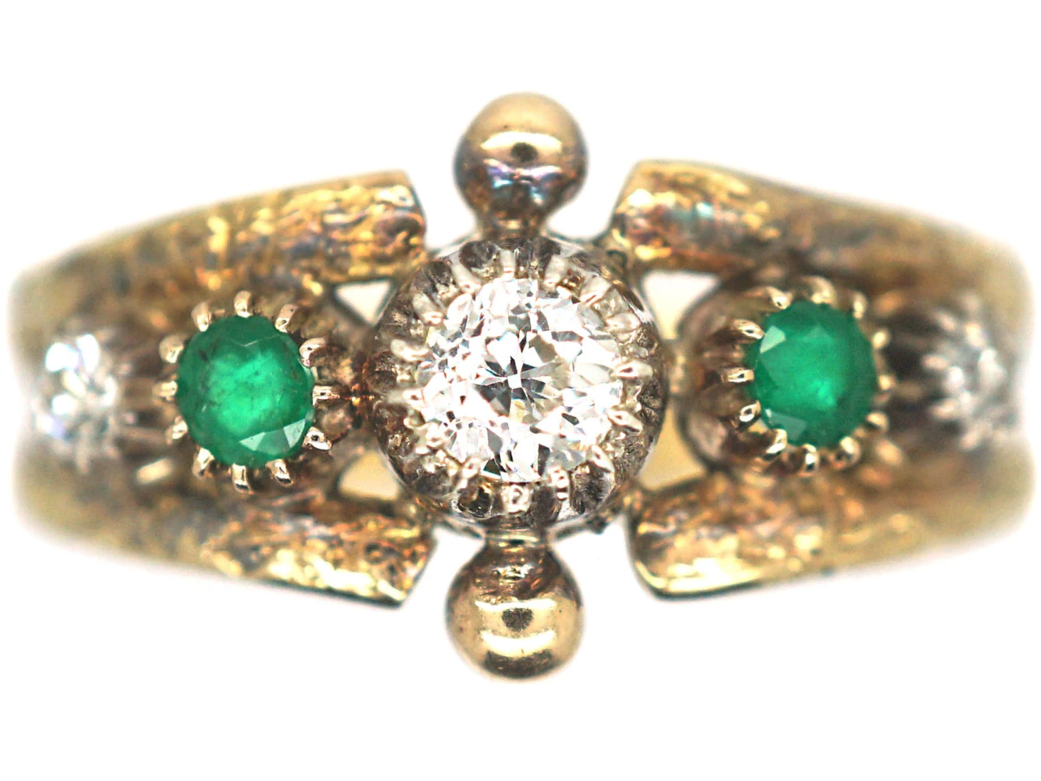 Victorian 18ct Gold Ring Set With Emerald & Diamonds 3 Victorian 18ct Gold Ring Set With Emerald & Diamonds