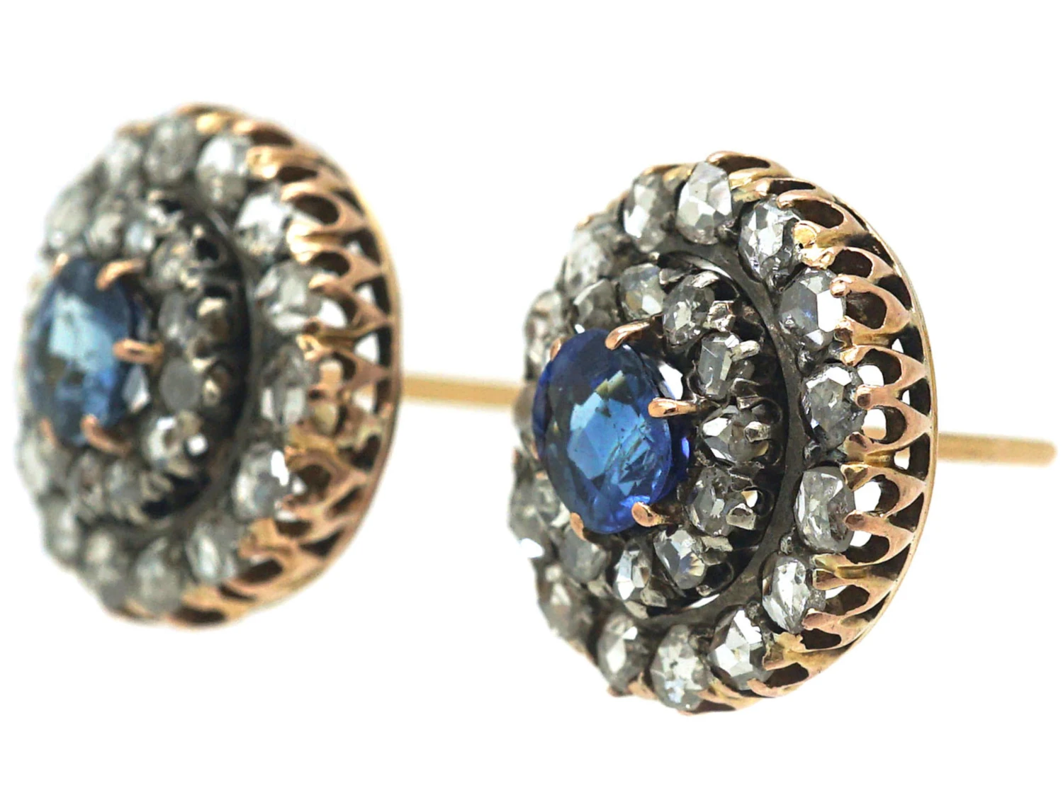 Victorian Sapphire & Rose Diamond Round Earrings 3 Victorian Sapphire & Rose Diamond Round Earrings - Image 2