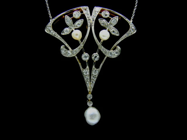Art Nouveau Diamond Pearl Pendant 3 Art Nouveau Diamond Pearl Pendant