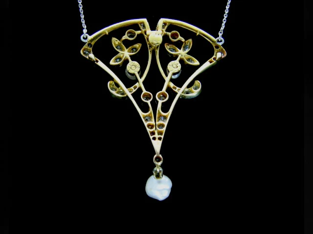 Art Nouveau Diamond Pearl Pendant 4 Art Nouveau Diamond Pearl Pendant - Image 2