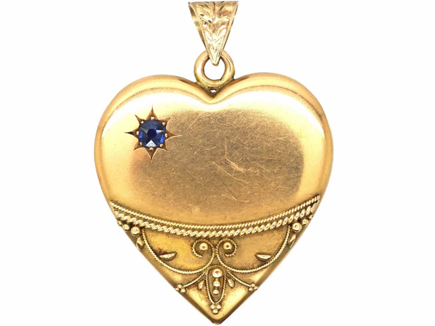 Edwardian Large 15ct Gold Heart Shaped Pendant Set With A Sapphire 3 Edwardian Large 15ct Gold Heart Shaped Pendant Set With A Sapphire