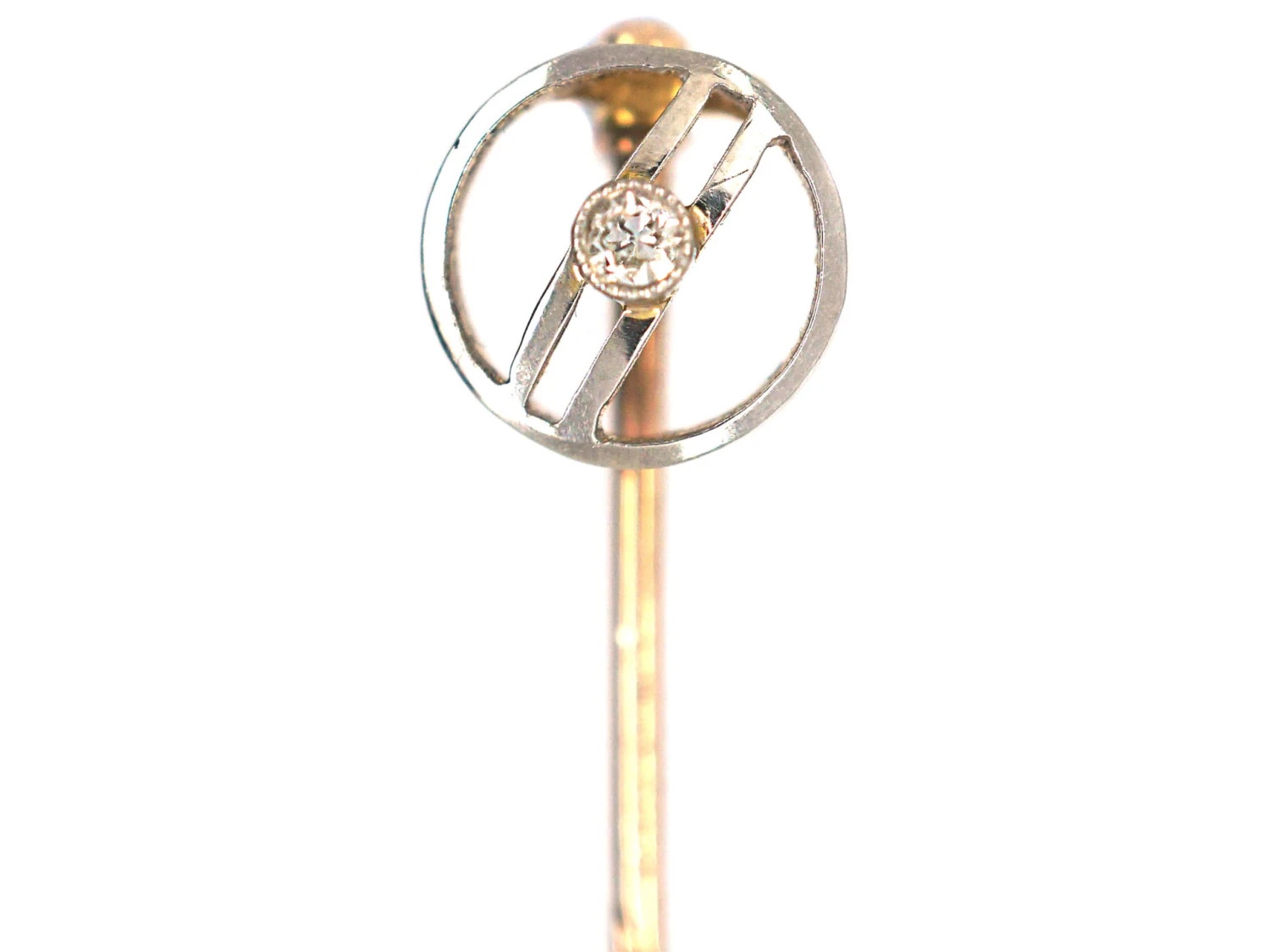 Art Deco 15ct Gold And Platinum Diamond Circle Tie Pin 3 Art Deco 15ct Gold And Platinum Diamond Circle Tie Pin