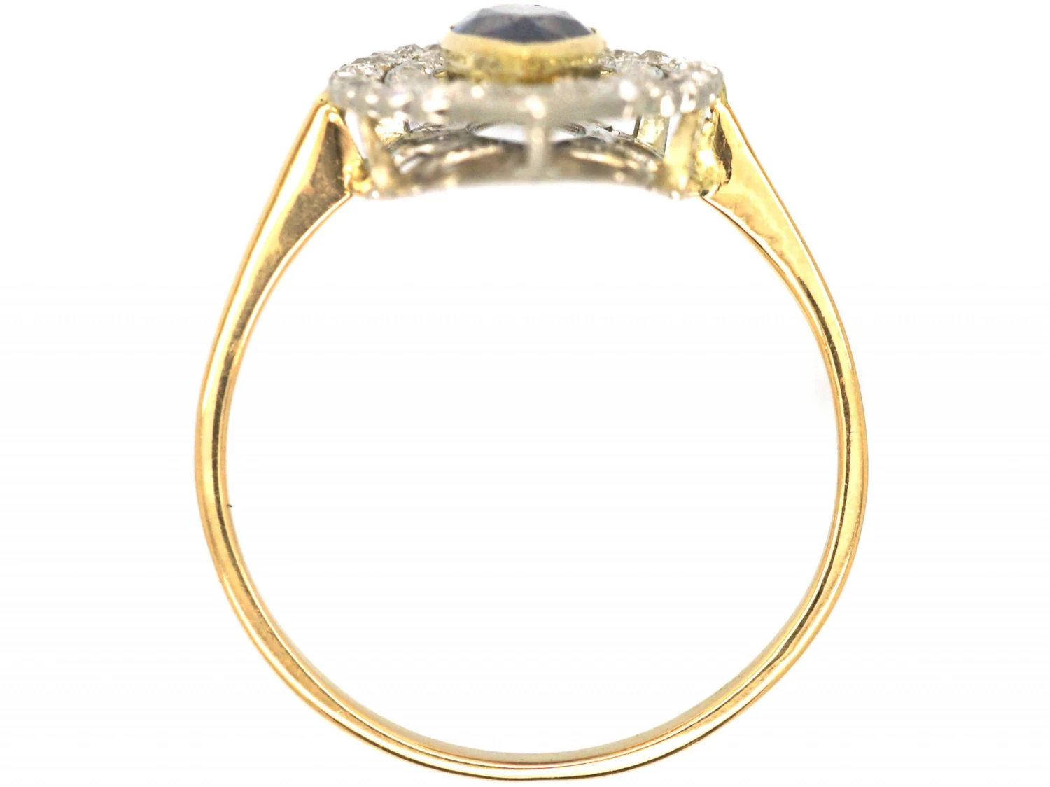 French Art Deco 18ct Gold & Platinum, Sapphire & Diamond Marquise Ring 6 French Art Deco 18ct Gold & Platinum, Sapphire & Diamond Marquise Ring - Image 4