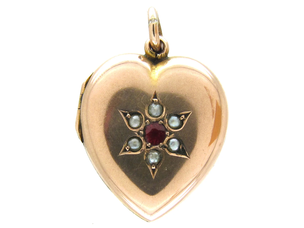 Pearl & Garnet Heart Locket 3 Pearl & Garnet Heart Locket