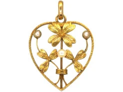 French Belle Epoque 18ct Gold Heart Pendant Set With Natural Pearls