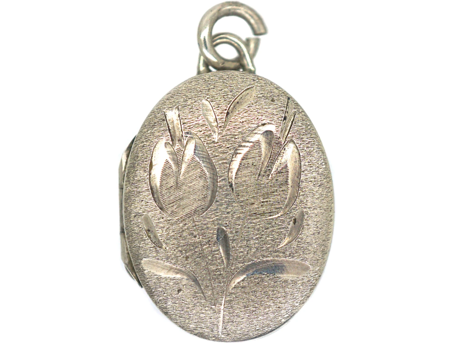 Oval Silver Locket With Tulip Motif 3 Oval Silver Locket With Tulip Motif