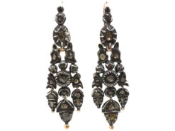 Portuguese 18th Century Silver, Gold & Rose Diamond Acorn Drop Earrings