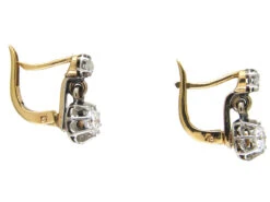 Early 20th Century 18ct Gold & Platinum, Two Stone Diamond Drop Dormeuse Earrings 11 Early 20th Century 18ct Gold & Platinum, Two Stone Diamond Drop Dormeuse Earrings -Antique Jewellery Company 5a