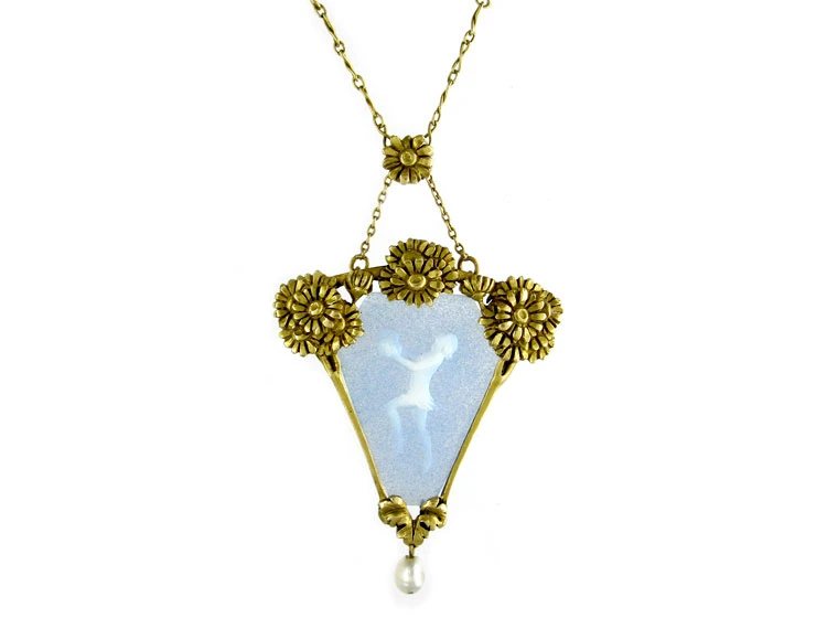 French 18ct Gold Pâte De Verre Art Nouveau Pendant 3 French 18ct Gold Pâte De Verre Art Nouveau Pendant