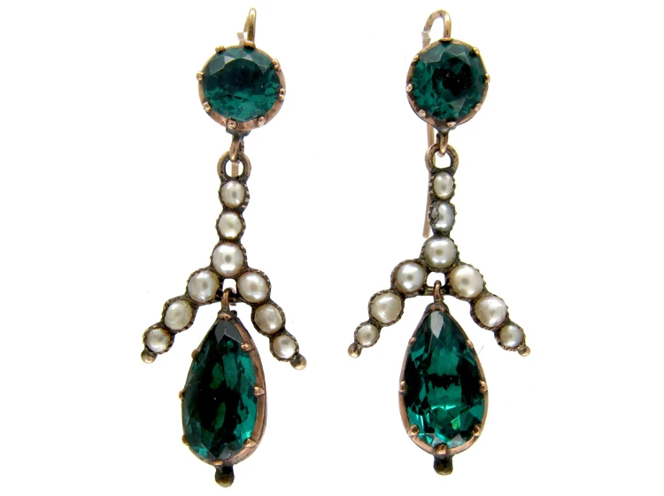 Georgian Green Paste & Pearl Gold Drop Earrings 3 Georgian Green Paste & Pearl Gold Drop Earrings