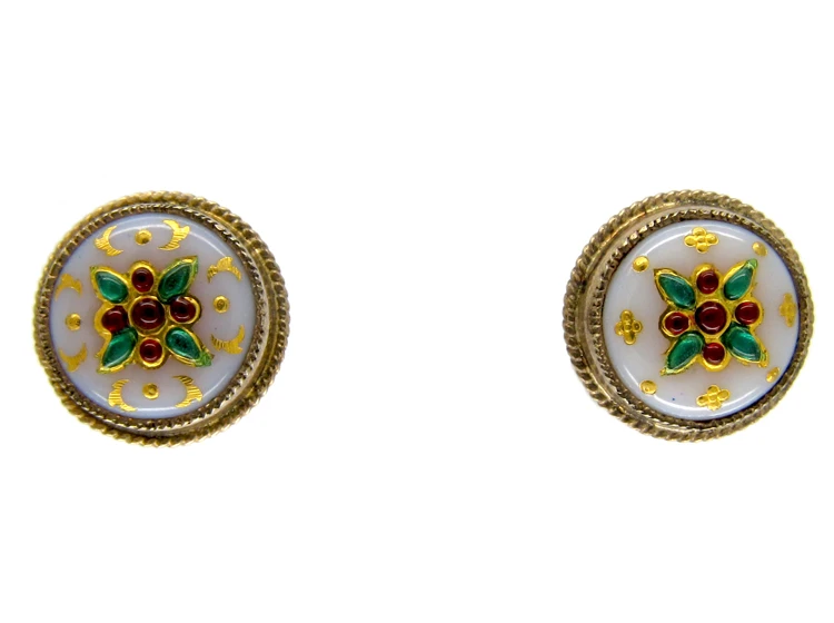 Silver Gilt & Enamel Round Earrings 3 Silver Gilt & Enamel Round Earrings