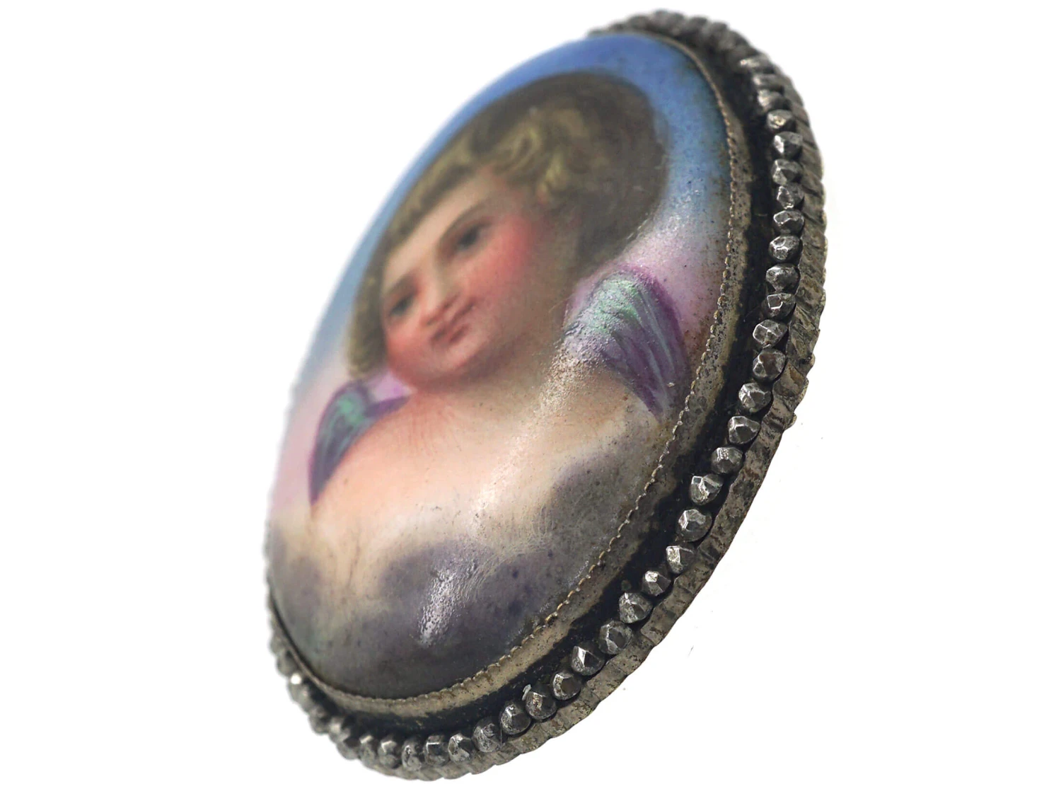 Georgian Cut Steel & Porcelain Pendant Of An Angel 4 Georgian Cut Steel & Porcelain Pendant Of An Angel - Image 2