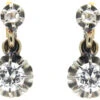 Early 20th Century 18ct Gold & Platinum, Two Stone Diamond Drop Dormeuse Earrings 2 Early 20th Century 18ct Gold & Platinum, Two Stone Diamond Drop Dormeuse Earrings -Antique Jewellery Company 5b