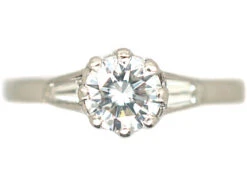 Millenium Platinum & Diamond Solitaire Ring With Diamond Baguette Shoulders