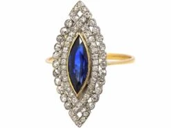 French Art Deco 18ct Gold & Platinum, Sapphire & Diamond Marquise Ring 15 French Art Deco 18ct Gold & Platinum, Sapphire & Diamond Marquise Ring -Antique Jewellery Company 5bab88e6 dsc09552 scaled 1