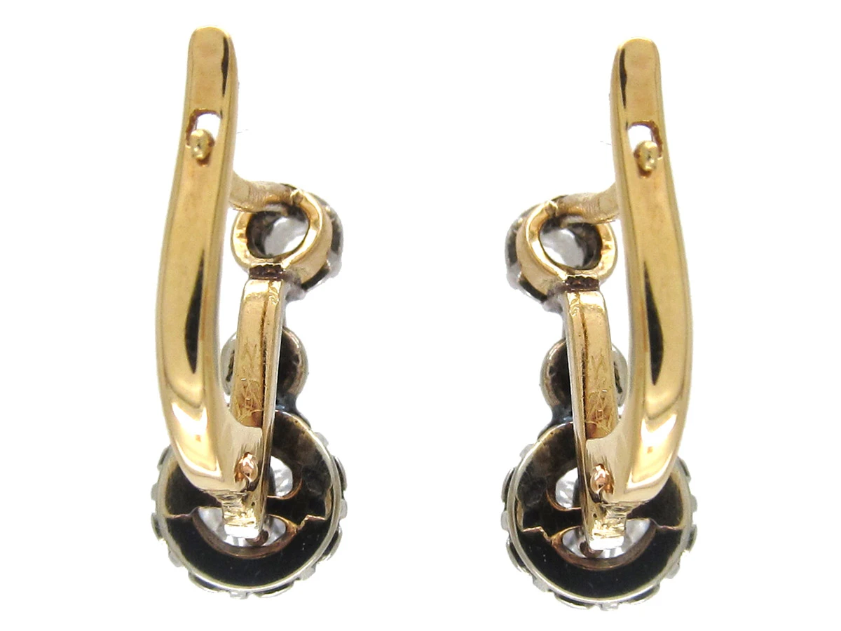 Early 20th Century 18ct Gold & Platinum, Two Stone Diamond Drop Dormeuse Earrings 7 Early 20th Century 18ct Gold & Platinum, Two Stone Diamond Drop Dormeuse Earrings - Image 5