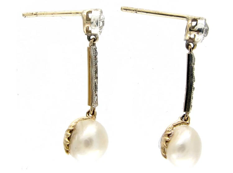 Edwardian Pearl & Diamond Drop Earrings 5 Edwardian Pearl & Diamond Drop Earrings - Image 3