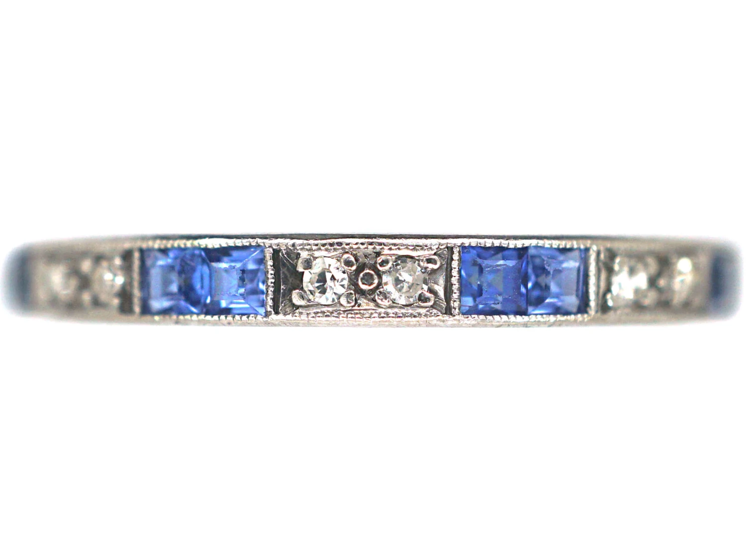 Art Deco 18ct White Gold Sapphire & Diamond Half Eternity Ring 3 Art Deco 18ct White Gold Sapphire & Diamond Half Eternity Ring