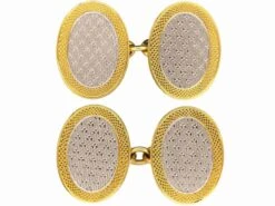 Art Deco 18ct Gold & Platinum Oval Cufflinks With Engine Turned Detail