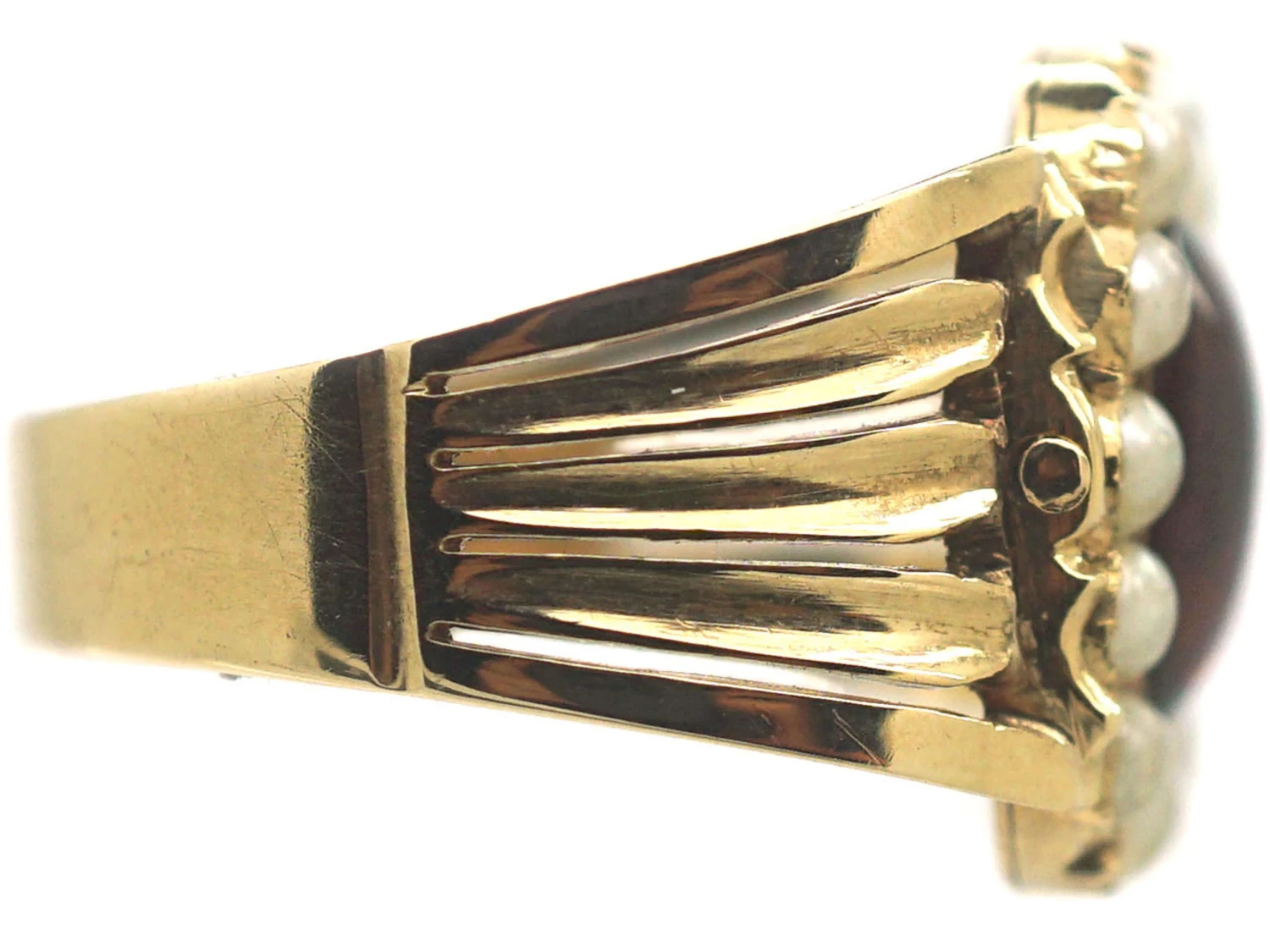 Georgian 18ct Gold, Cabochon Garnet & Natural Split Pearl Swivel Mourning Ring 7 Georgian 18ct Gold, Cabochon Garnet & Natural Split Pearl Swivel Mourning Ring - Image 5