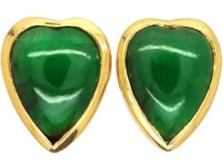 French 18ct Gold Heart Shaped Earrings Set With Jadeite