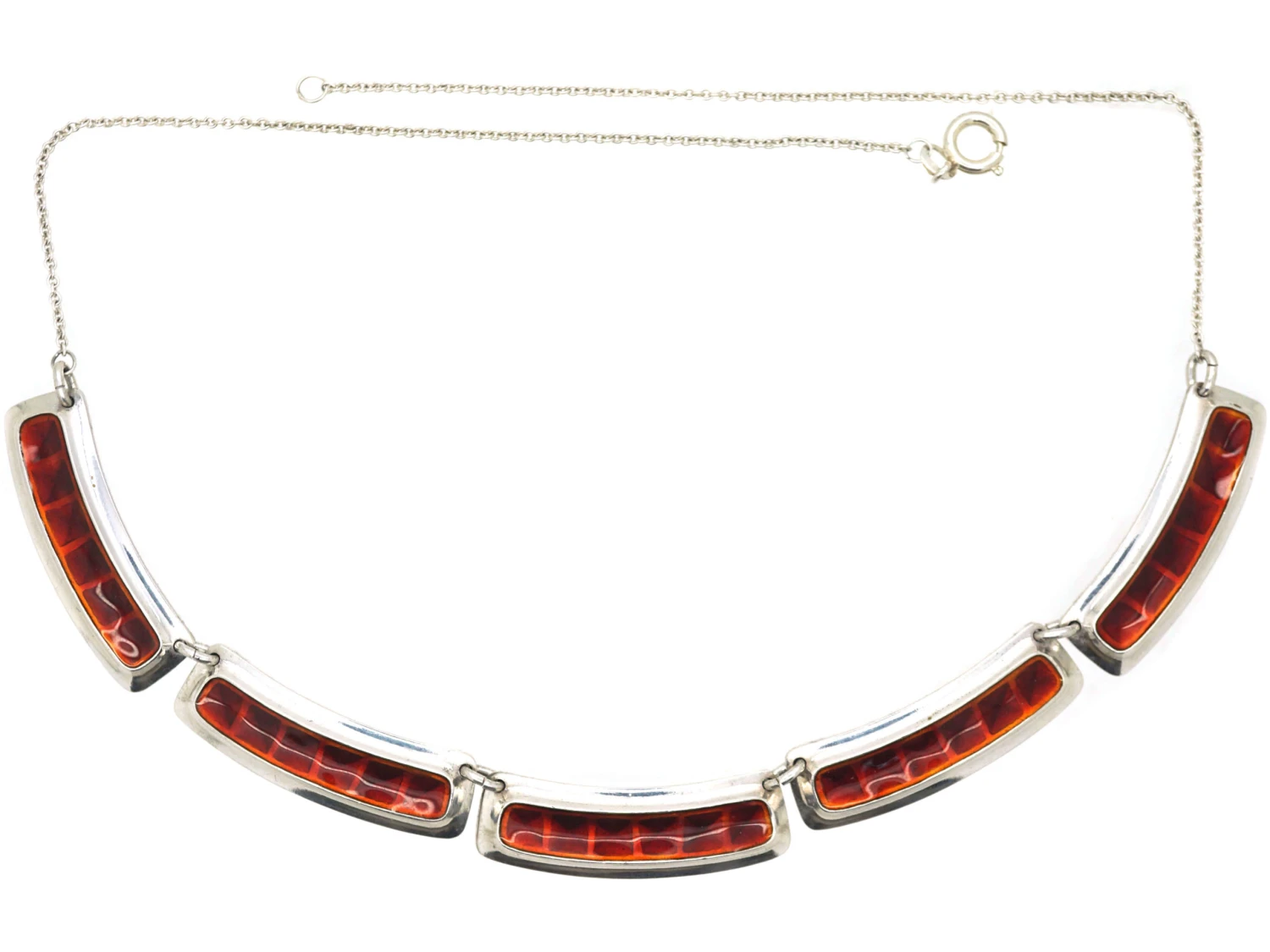 Silver & Red Enamel Necklace By Albert Scharning 3 Silver & Red Enamel Necklace By Albert Scharning
