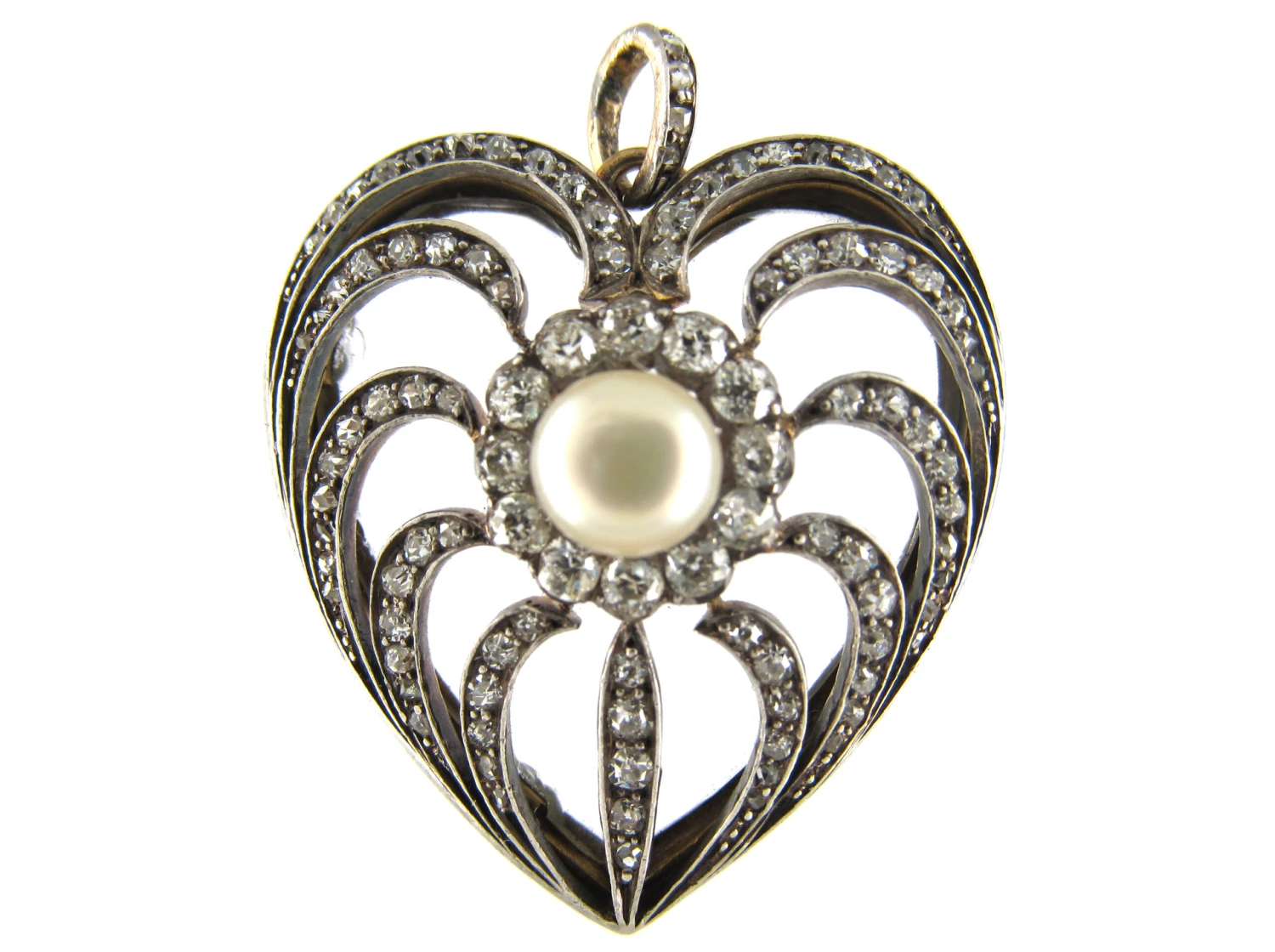 Diamond, Natural Pearl & Rock Crystal Edwardian Heart Pendant 3 Diamond, Natural Pearl & Rock Crystal Edwardian Heart Pendant