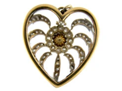 Diamond, Natural Pearl & Rock Crystal Edwardian Heart Pendant 10 Diamond, Natural Pearl & Rock Crystal Edwardian Heart Pendant -Antique Jewellery Company 60b