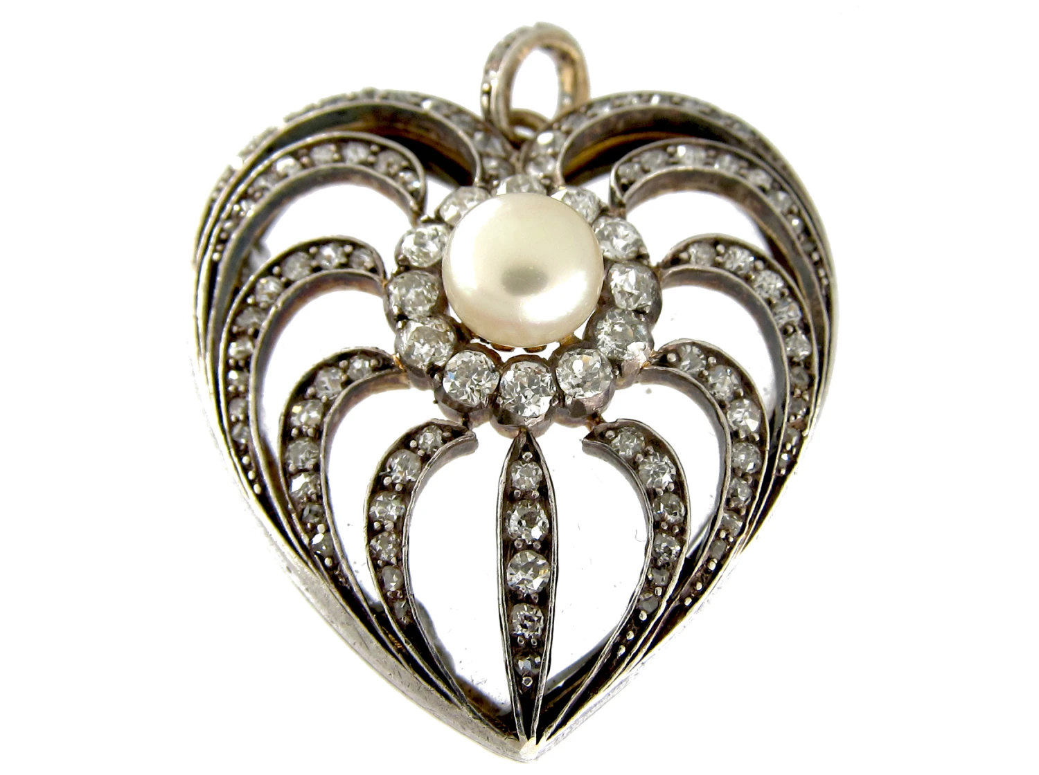 Diamond, Natural Pearl & Rock Crystal Edwardian Heart Pendant 7 Diamond, Natural Pearl & Rock Crystal Edwardian Heart Pendant - Image 5
