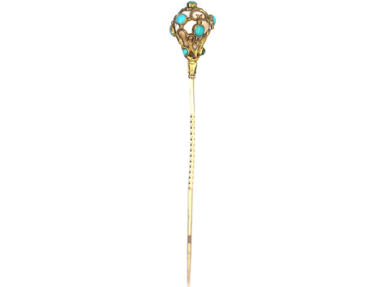 Regency 18ct Gold, White Coral & Turquoise Baroque Design Tie Pin 4 Regency 18ct Gold, White Coral & Turquoise Baroque Design Tie Pin - Image 2