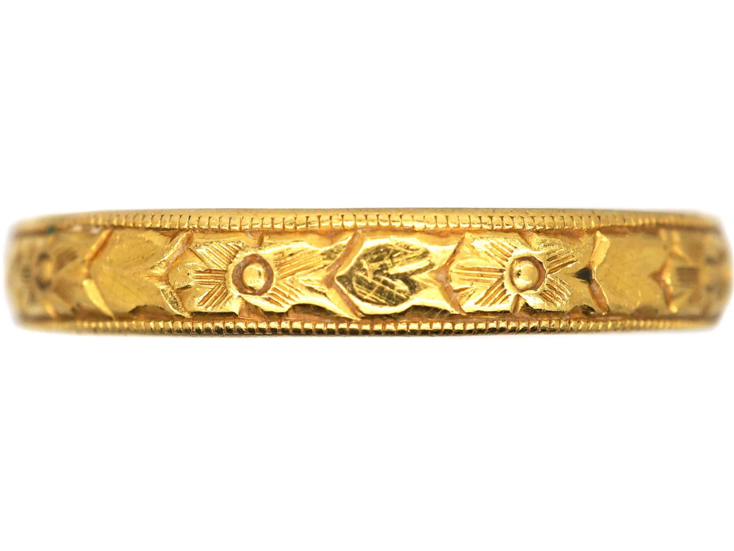 Edwardian 22ct Gold Wedding Ring With Flower Detail 3 Edwardian 22ct Gold Wedding Ring With Flower Detail
