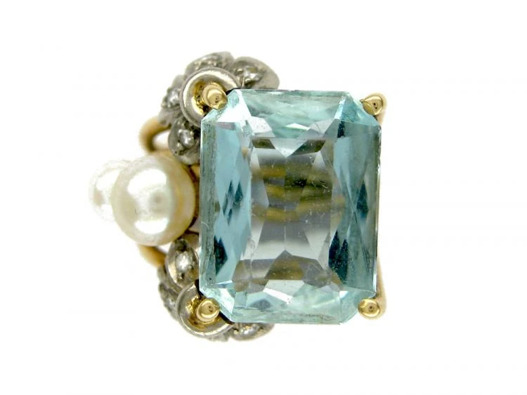 Aquamarine & Pearl Pinky Ring 3 Aquamarine & Pearl Pinky Ring