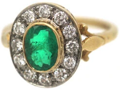 18ct Gold, Emerald & Diamond Oval Cluster Ring -Antique Jewellery Company 61b8e0cc dsc02197 scaled 1