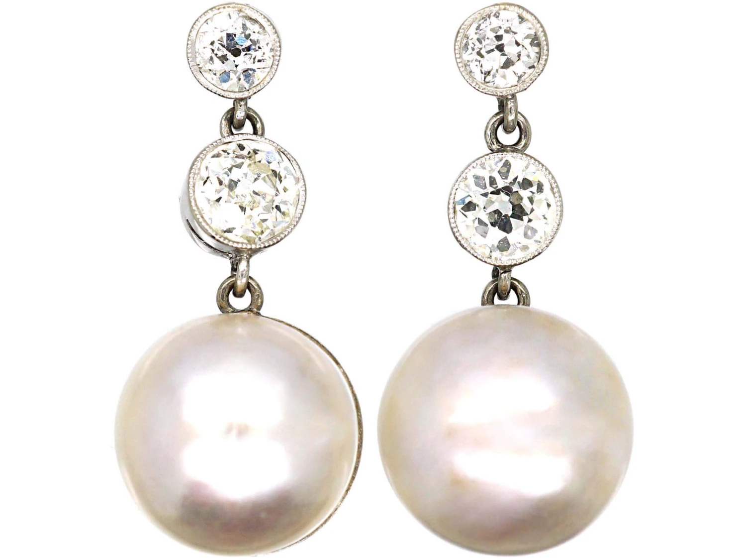 Art Deco 18ct White Gold Mabe Pearl & Diamond Drop Earrings 3 Art Deco 18ct White Gold Mabe Pearl & Diamond Drop Earrings