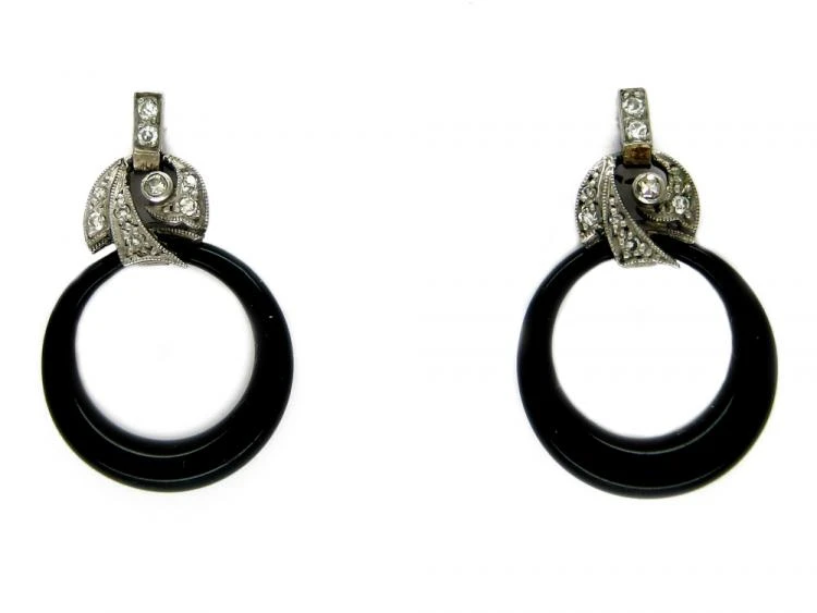 Onyx & Diamond Drop Hoop Earrings 3 Onyx & Diamond Drop Hoop Earrings