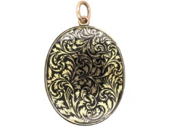 Victorian 18ct Gold & Black Enamel Oval Mourning Locket