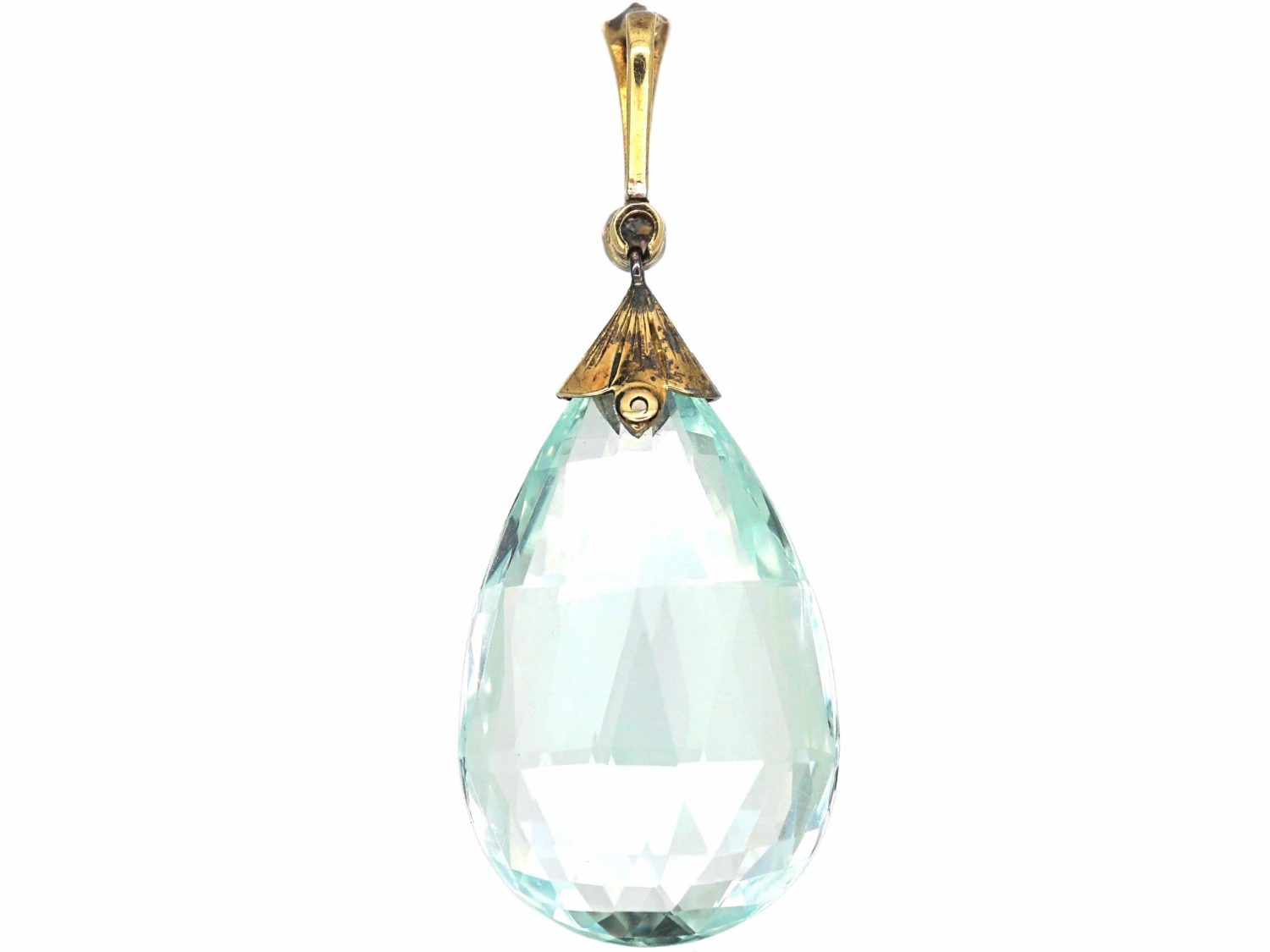 Art Deco 15ct Gold & Platinum, Aquamarine & Diamond Pendant 4 Art Deco 15ct Gold & Platinum, Aquamarine & Diamond Pendant - Image 2