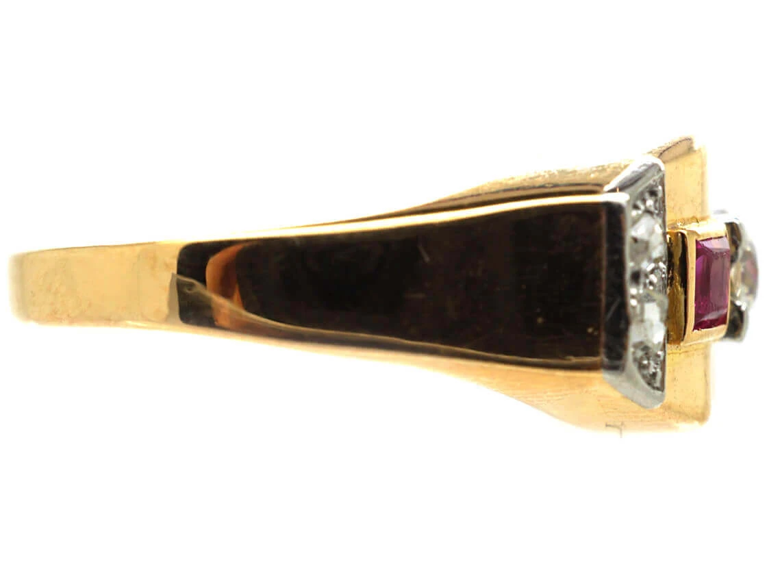 Art Deco 18ct Gold, Ruby & Diamond Geometric Ring 6 Art Deco 18ct Gold, Ruby & Diamond Geometric Ring - Image 4