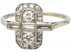 Art Deco Rectangular Shaped Ring With Round & Baguette Diamonds -Antique Jewellery Company 65779250 dsc00920 scaled 1