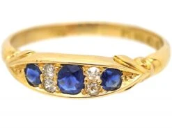 Victorian 18ct Gold, Sapphire & Diamond Boat Shaped Ring -Antique Jewellery Company 65809df7 dsc00158 scaled 1