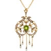 Peridot & Pearl 15ct Gold Pendant On Chain -Antique Jewellery Company 66a