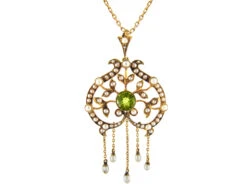 Peridot & Pearl 15ct Gold Pendant On Chain