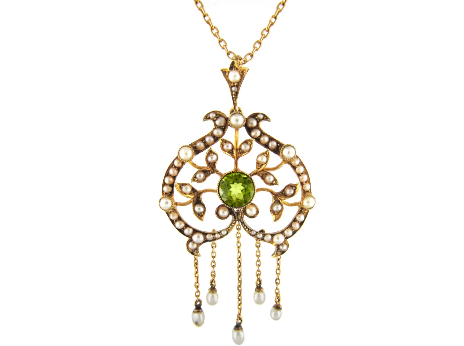 Peridot & Pearl 15ct Gold Pendant On Chain 3 Peridot & Pearl 15ct Gold Pendant On Chain