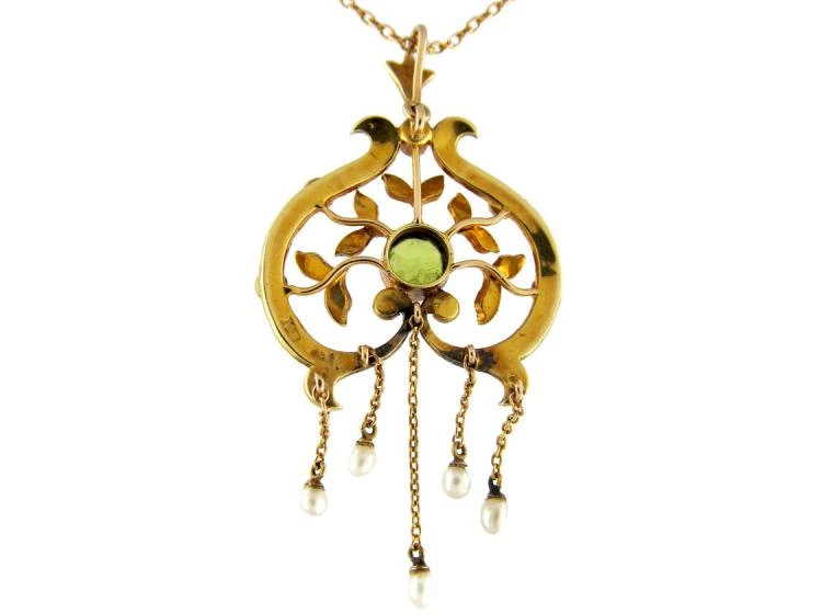 Peridot & Pearl 15ct Gold Pendant On Chain 4 Peridot & Pearl 15ct Gold Pendant On Chain - Image 2