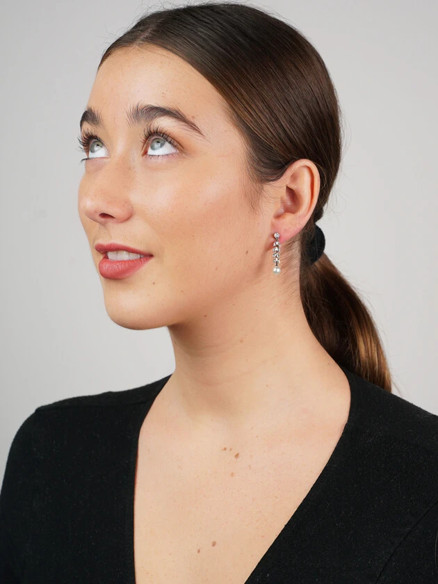 Edwardian 15ct Gold & Platinum, Diamond & Pearl Drop Earrings 4 Edwardian 15ct Gold & Platinum, Diamond & Pearl Drop Earrings - Image 2